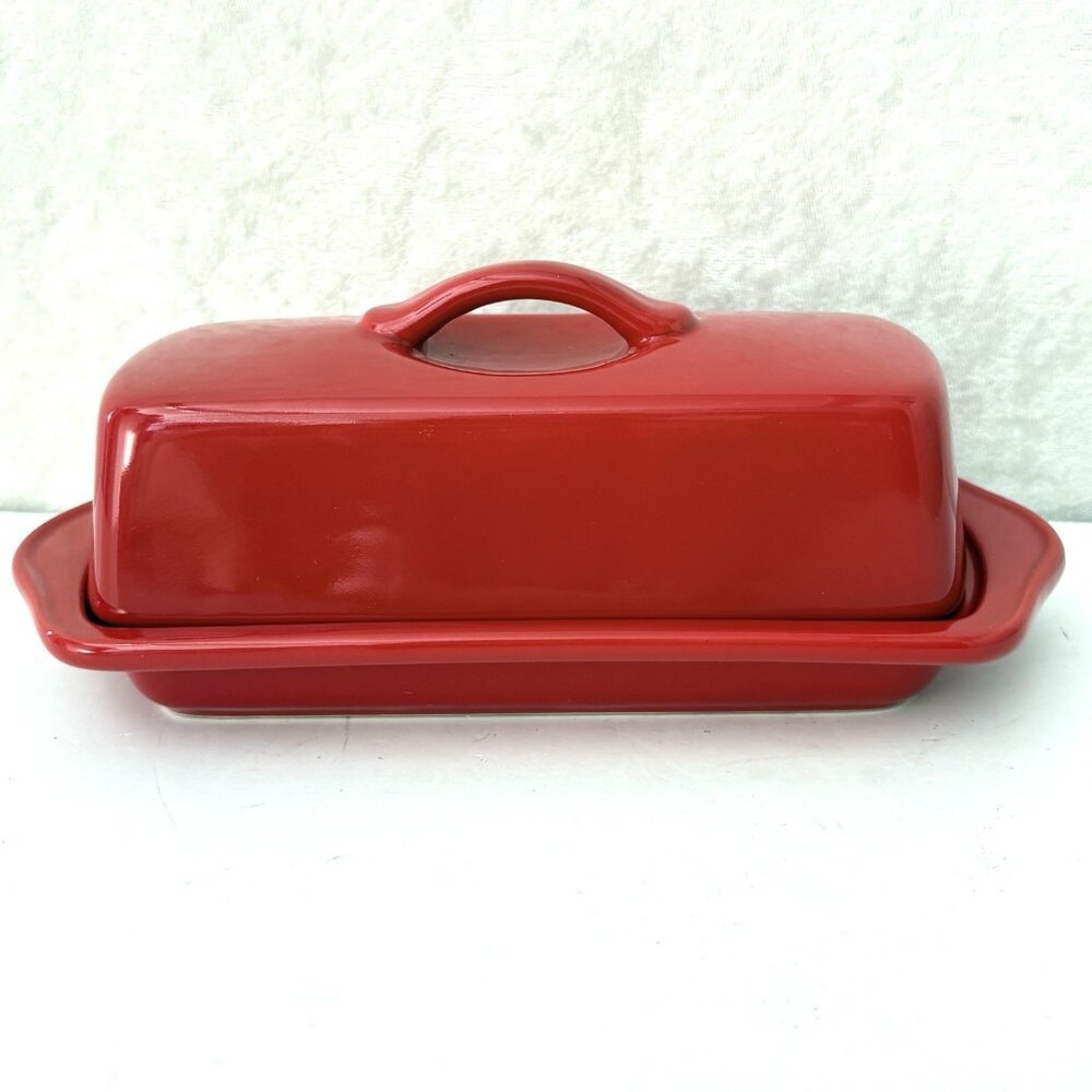 CHANTAL Covered Butter Dish Red Full Size Ceramic 8.5 Inch 2 Piece